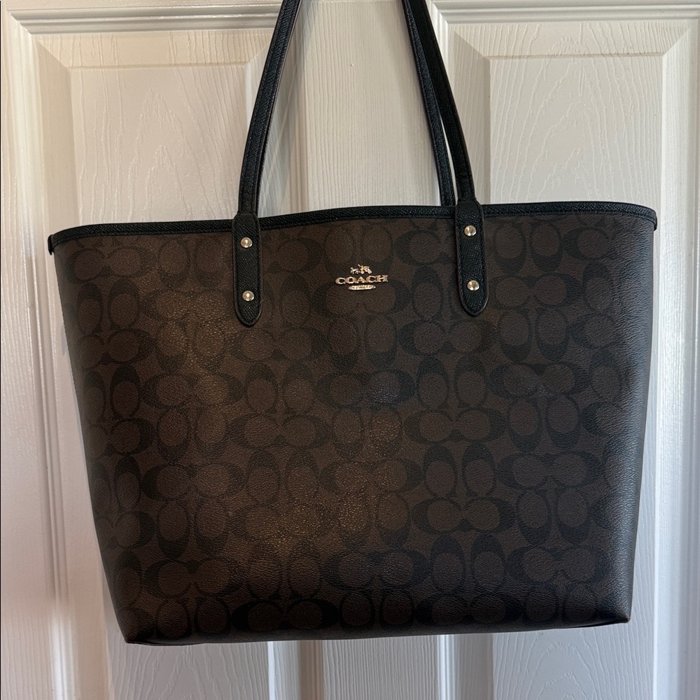 Coach Dark Brown and Black Signature Tote